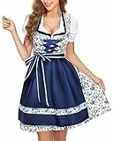 BENNIES Dirndl Damen midi Trachtenkleid Damen Trachtenrock Trachtenmode Kleid Dirndlbluse für Oktoberfest Blau 54