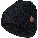 HASAGEI Strickmütze Herren Damen Beanie Mütze Thermo Atmungsaktiv Winter Mütze Weiches Fleecefutter Warm Wintermütze Unisex Cuffed Beanie Hats (Schwarz)