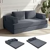 MeMoreCool Schlafsofa Cord, Klappbares Bequemes Bodensofa mit schlaffunktion, Boneless Couch mit Kissen für Schlafzimmer, Wohnzimmer und kleine Räume, 3-in-1 Compressed Sofa Bed,Grau