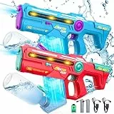 VATOS Elektrische Wasserpistole 2 Stück für Erwachsene und Kinder, Extra große Wasserpistole 1200 ml Kapazität, 32 Meter große Reichweite Wasserpistolen mit Licht, Sommer Spielzeug für Junge Mädchen