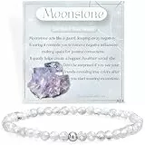 Farfume Winzig 4mm Edelstein Perlen Zierlich Armband für Frauen, Kristall Silber 925 Naturstein Schmuck Elastisch Armbänder Damen, Chakra Spirituelle Charms Armbänder Geschenke (Mondstein)