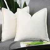 Madizz 2er Set Chenille Samt mit Rand Kissenbezüge Weiche Dekorativ Zierkissenbezüge Modern Kissenhülle für Sofa Wohnzimmer Schlafzimmer Crème 45x45 cm