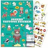 Sugeru 100+ Tattoo Kinder Hautfreundlich,Bunter Mix Tatoos Aufkleben Sticker Kids,Tattoos Jungen Mädchen,Mitgebsel Kindergeburtstag - Pflanzenextrakt-Farbe (Transport)