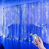 Anpro Lichtervorhang 3m x 3m ,300 LEDs USB Lichterkette LED Lichterkettenvorhang mit 8 Modi für Partydekoration deko schlafzimmer, Innenbeleuchtung, Blau