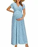 OUGES Damen Maxi Umstandskleider Lang Sommer Stillkleid V-Ausschnitt Kleider für Schwangere Lässiges Umstandsmode-L