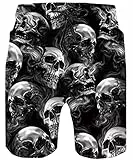 ALISISTER Badehose für Herren 3D Cool Schädel Schwarz Elastische Taille Sommer Surfing Strand Sporthose Hawaii Boardshorts für Männer XXL
