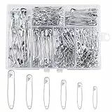 Kiperline 300 Stück Sicherheitsnadeln, 6 Größen 18mm - 53mm Rostbeständig Safety pins, Haltbar Safety pins für Kleidung Kunsthandwerk Nähen