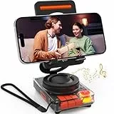 ANCwear Smartphone-Halter mit Bluetooth-Lautsprecher, 5W Klarer Sound, TF-Karte (microSD) für Musik ohne Smartphone, Verstellbarer Ständer, Bis zu 10 Std. Wiedergabe(Schwarz/Retro-Rot)