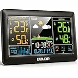 Konsen Wetterstation Funk mit Außensensor, 7,4' Farbdisplay mit automatische Dimmung nach Zeitplan, DCF Funkuhr, Innen- & Außentemperatur, Luftfeuchtigkeit, Luftdruck, Wettervorhersage