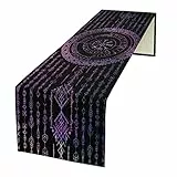 kikomia Baumwolle Leinen Wikinger Tischläufer Rechteckige Wikinger Futhark Runen Tischdecke Kommode Schal für Hochzeiten Party Urlaub Tischdekoration Abdeckung Tischplatte (33×91cm, Purple)