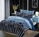 Luofanfei Bettwäsche Set 200x220 Gestreift Blau Dunkelblau Bettwaesche 3 Teilig Geometrisch Muster Modern Bettdeckenbezug Set Microfaser Bettbezug und Kissenbezug 80x80cm mit Reißverschluss