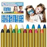 Gibot 16 Farben Kinderschminke Set für FaschingGesichtsfarbe Schminkstifte Bodypaint Schminkpalette, Fasching Schminke Karneval Halloween Körpermalfarben Glitzer Buntstifte mit 4 Aufklebern