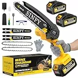 SINPY 8 Zoll Mini-Akku-Kettensäge zum Beschneiden, 2x4000 mAh, 880 W elektrische Säge mit Ölpumpe und Sicherheitsschloss, tragbare elektrische Kettensäge zum Schneiden von Holz und Gärten