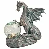 TERESA'S COLLECTIONS Garten Drache Figur mit Solar Licht, Gartendeko für draußen,Gartenfiguren Balkon Terrasse Yard,15cm, wasserdichte Kunstharz Glas, Geschenke für Frauen/Mama/Papa