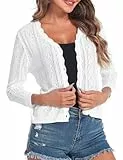 Gyabnw Damen Strickjacke 3/4 Ärmel Bolerojacke Casual Einfarbig Cardigan Freizeit Sommerjacke Outerwear