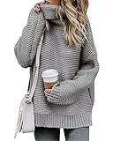 Imuedaen Pullover Damen Elegant Rollkragenpullover Langarm Strickpullover Lässiges Stricken Pulli Winter Sweatshirt Oberteile (A Grau, L)