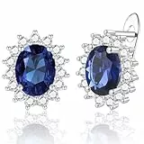 WOVEE Ohrringe Silber 925 Oval, Ohrstecker AAA Zirkonia Blau Elliptisch Glitzer Stein Stecker Silber 925 Damen Frauen Silberohrringe Braut Hochzeit Damenohrringe