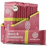 NATURE LOVE® Bio Maca Cranberry Riegel - Vegan mit Bio-Datteln, Cranberries, Mandeln und Maca - 70% Fruchtanteil - 12 x 30g Rohkostriegel - Superfood