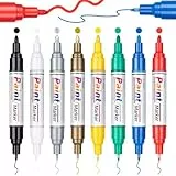 KERIFI Permanent Marker Wasserfest: 8 Dual Tip Wasserfeste Stifte Marker Stifte Set(0.7mm & 3mm), Lackstift Glasstift Permanent Marker Fein für Steine Bemalen, Holz Glas Keramik Metall Stoff Reifen