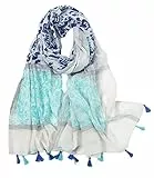MAIRY Halstuch Damen Frühling Hellblau Tuch Damen stylisches Muster Eleganter Schal für Frauen Hochwertiges Halstuch und Viskose Stola Dezent Stilvoll Paisley Stolen Tücher M01481