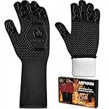 ARFNKIM Grillhandschuhe Hitzebeständig bis 800°C, rutschfest Ofenhandschuhe Feuerfestehandschuhe Kochhandschuhe Backhandschuhe BBQ Handschuhe Topfhandschuhe (Schwarz)
