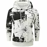 YINGDA Langärmel Herren Mode Sweater versteckte Tasche gedruckt Hoodie（WY DGZ Weiß S