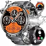 ESFOE Smartwatch Herren Militär mit 1000mAh Akku/LED-Licht,1,85” Großer Smartwatch mit Telefonfunktion,Fitnessuhr Sportuhr 5ATM Wasserdicht/130+ Sportmodi/Herz-/Schlaf für Android iOS Bleigrau