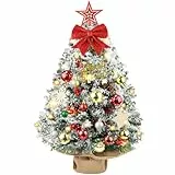 YSWOVUO Mini-Weihnachtsbaum 60 cm, Tisch-Weihnachtsbaum mit LED-Lichtern und Schneeflocken, Mini-Weihnachtsbaum, künstlicher kleiner Weihnachtsbaum für Zuhause, Büro, Schreibtisch