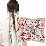 MEANBEAUTY Damen 70 x 70 cm Seidenschal Seide Leicht Bandana mehrfarbig Schal Kopftuch Haarschal-Blumen 15