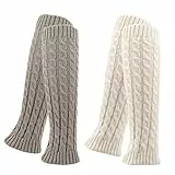 QKURT 2Paare Beinwärmer,Knie Hoch Stulpen Braun Legwarmers für Damen,Warme Beinstulpen Strick