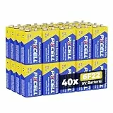 Batterien 9V Blockbatterie Rechteckige 6F22 Geringe Selbstentladung für Rauchmelder,Spielzeug,Multimeter,40 Stück,PKCELL