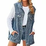 Jeans Weste für Damen Oversized Damen Lose Casual Klassische Denim Jacke Ärmellose Jeansjacke Button Down Denim Weste Jacken Beiläufige Jeansweste Denim Vest Frühling Cardigan Top Outwear