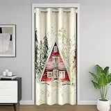 Homewish Rustikales Bauernhaus Türvorhang 150x203cm Pinienbaum Weihnachtsbaum Vorhang für Kinder Erwachsene,Vintage Weihnachtsdekoration Sichtschutzvorhang Rotes Schneehäuse Dekor Türvorhänge