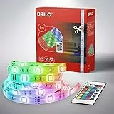 Briloner Leuchten 2267-150P, LED Band 5m, LED Strip, LED Leiste,150 x RGB-LED, 24 W, selbstklebend, inkl. Fernbedienung, 4 flexible Verbinder und Trafo, 1,5 m Zuleitung, Farbe der LED Schiene: weiß 500 x 1 x 0.3 cm