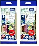 Staedtler Buntstifte Noris colour, rutschfeste Soft-Oberfläche, hohe Bruchfestigkeit, Made form Upcycled Wood, Set mit 12 brillanten Farben, Bonuspack mit Radierer und Bleistift, 61 SET6