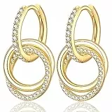 WOVEE Creolen Gold mit Anhänger, Ohrringe Silber 925 & Vergoldet Hängend AAA Zirkonia Kreis Ohrhänger Damenohrringe Ohrschmuck für Mädchen Frauen
