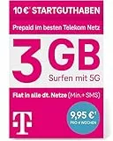 Telekom MagentaMobil Prepaid M SIM-Karte ohne Vertragsbindung, 5G inklusive I + 3 GB & Allnet Flat (Min, SMS) in alle dt. Netze & EU-Roaming I 10EUR Startguthaben