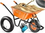 MASKO® Schubkarre Bauschubkarre Gartenschubkarre 100 Liter 250kg Luftreifen mit Stahlfelge + Ersatzschlauch Schubkarrenschlauch, verzinkt Stahlrahmen Garten Karre Schiebkarre Transportkarre Handschuhe