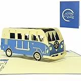 LINPOPUP®, Pop Up Karte, Bus, Pop Up Geburtstagskarte, 3D Grußkarten Auto, Bus Grußkarte, Geburtstagskarten, Gutschein Urlaub, Bus, blau, N333
