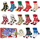 Aitsite 12 Paar Weihnachtssocken Damen Herren Kuschelsocken Christmas Socks Interessant Weihnachtsmotiv Baumwolle Socken Winter Warme Bett Socken Adventskalender 2025 frauen Das