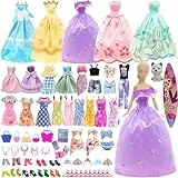 58 Puppen Kleidung Zubehör für 11,5 Zoll Puppen, Kompatibel mit Barbie Party Kleid 2 Prinzessinnenkleider 3 Stilvolles Kleider 3 Oberteile 3 Hosen 3 Badeanzüge 1 Hausrock 6 Slip Kleide 40 Zubehör