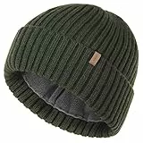 FURTALK Unisex Winter Beanie Grobstrick Mütze mit weiches Fleecefutter Warm Wintermütze für Herren und Damen,Grün,Einheitsgröße