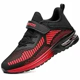 ASHION Jungen Mädchen Sneaker Walkingschuhe Weich Flexibel Stabil Fitnessschuhe Hallenschuhe für Kinder,SchwarzRot,38 EU