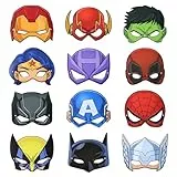 TOPWAYS Superhero Maske 12 Stück Cartoon Masken Party Packs Gefüllte Kinder Cartoon Dekoration Kinder Jungen Mädchen Helden Kostüm Anziehen Rollenspiel Geburtstag Party Halloween Anziehen