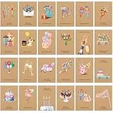 24 Geburtstagskarten | Glückwunschkarten zum Geburtstag mit Umschlägen | Set Glückwunsch Karten Happy Birthday mit 24 Designs aus Kraftpapier | Klappkarten Geburtstag für alle Altersgruppen