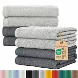 BaSaTex Frottee Handtücher 50x100 im 8er Pack aus 100% Baumwolle - Made in Green Zertifiziert - mit Aufhängeschlaufe - Farbe: Anthrazit Grau