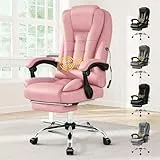 ALFORDSON Ergonomischer Bürostuhl Chefsessel Massage, Schreibtischstuhl Ausziehbare Fußstütze,Computerstuhl Rückenlehne 90-150° neigbar,höhenverstellbarer Drehstuhl,Besprechungsstuhl, PU-Leder, Rosa