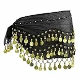 LUOEM Damen Bauchtanz Gürtel, Chiffon Hüfttuch, Tanztuch mit Münzen für Bauchtanz (schwarz)