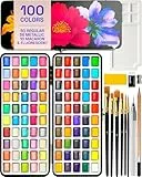Artistro 100 Aquarellfarben Set – Tragbares Farbset mit Mischpalette und Wassertankpinseln – Reise-Aquarellfarben Set für Erwachsene, Profis und Kinder – Mal- und Künstlerbedarf – Tolles Geschenk
