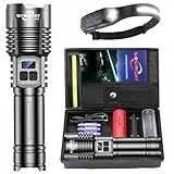 WOWNIGHT Taschenlampe LED Aufladbar 1000000 Lumen, 2 Schalter LED Taschenlampe Extrem Hell USB C, Starke Taktische Taschenlampe Batteriebetrieben, Stufenlos Dimmbar Mit Stirnlampe For Outdoor Notfälle